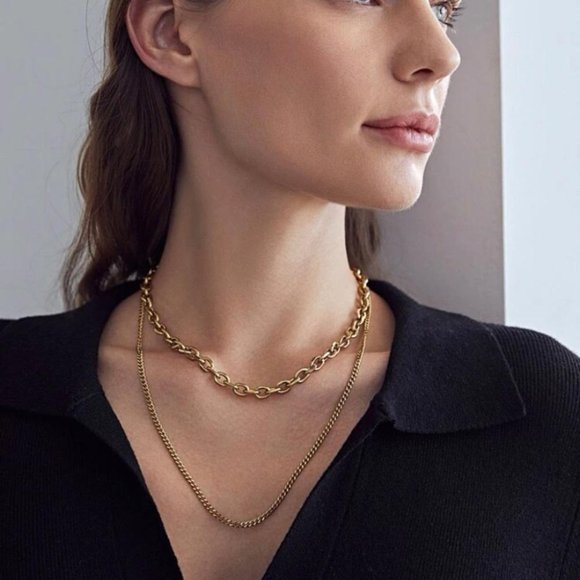 14k Gold Layered Chain Minimalist Necklace - Picture 1 of 5